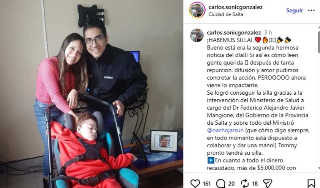 Gran noticia en Salta: Thomi obtuvo su silla postural y su familia reintegrará las donaciones a quienes lo soliciten