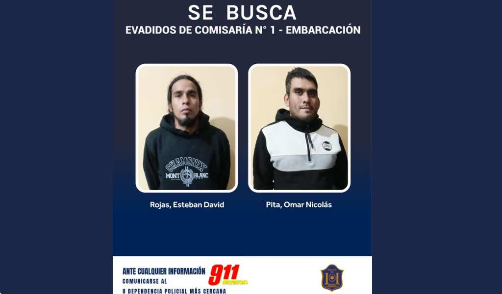 Intenso operativo para recapturarlos: Dos presos se fugaron de una comisaría de Embarcación