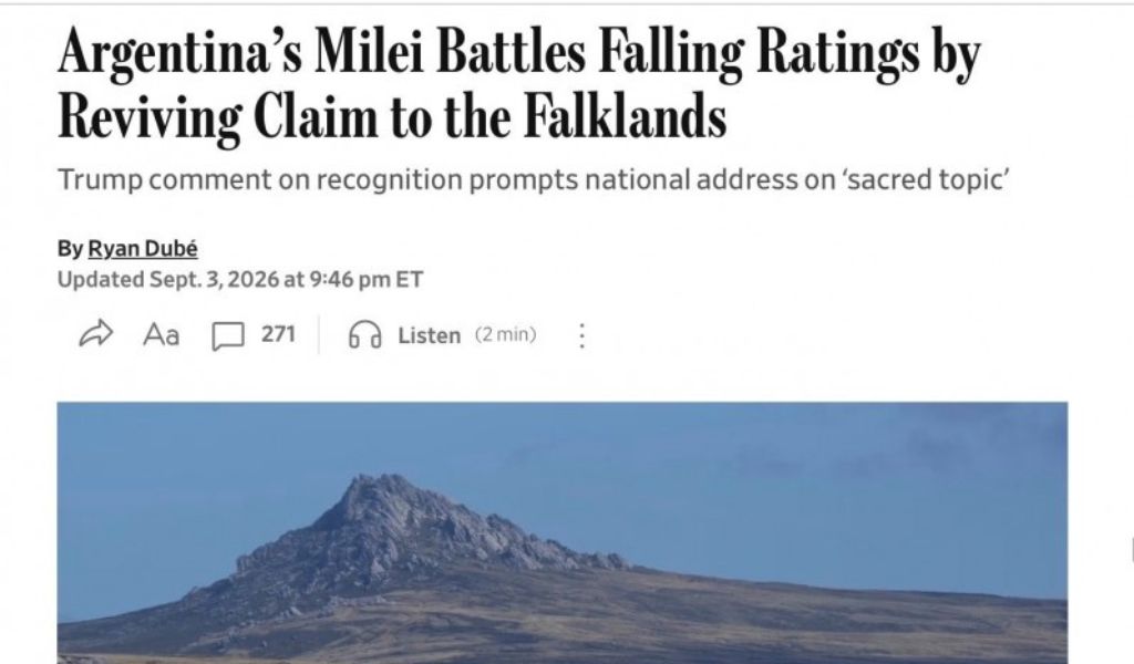Wall Street Journal dice que Milei apeló a la causa Malvinas por su caída en las encuestas
