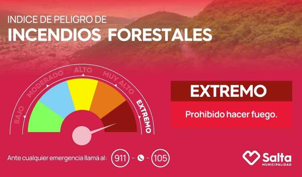La Municipalidad de Salta recomienda aumentar los cuidados por la alerta por vientos e incendios. Por emergencias llamar al 911 o al 105
