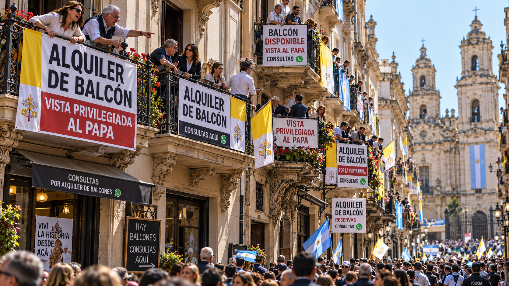 La llegada del Papa a Córdoba disparó una insólita oferta: particulares y comerciantes ofrecen sus balcones en alquiler a precios exorbitantes.