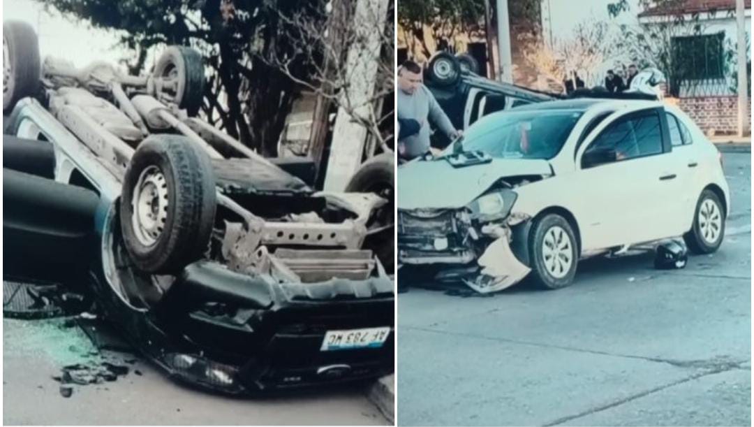 Violento choque en barrio Ceferino: Una camioneta policial volcó tras impactar con un auto y varios efectivos terminaron heridos