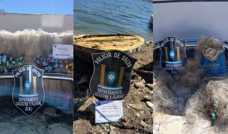 Policía lacustre secuestró un bote y más de 300 metros de redes de pesca en el dique Cabra Corral