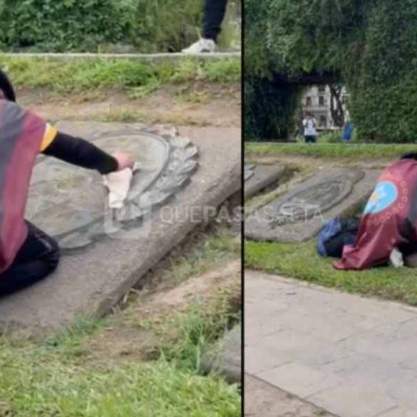 Emocionante: Cada semana Rodolfo limpia el escudo de Salta que se encuentra frente al Obelisco en plena Capital Federal