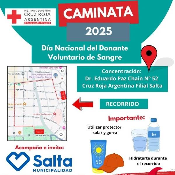 El lunes se efectúa la Caminata por el Día Nacional del Donante Voluntario de Sangre en la ciudad de Salta